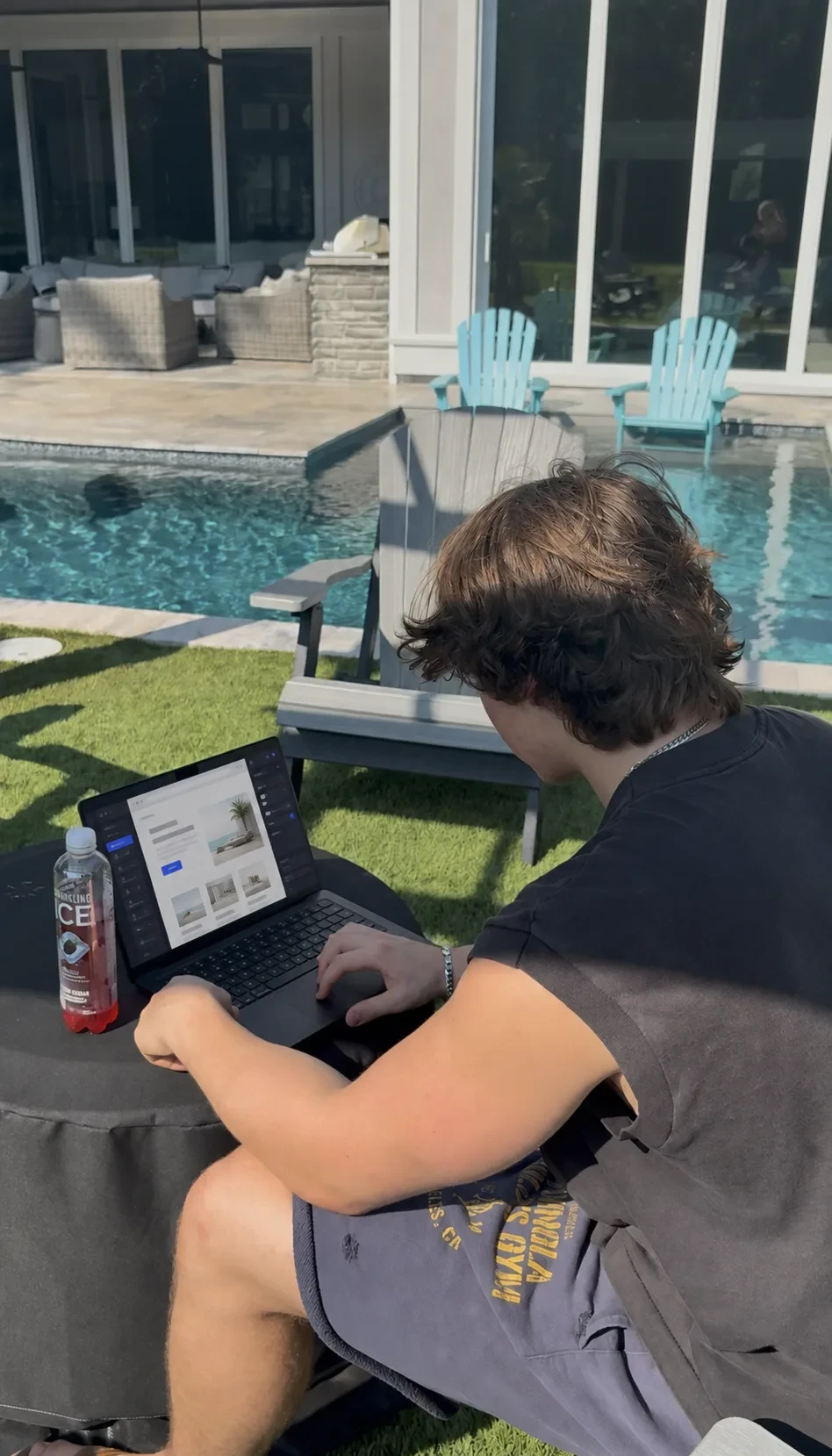 Carson working on a client site from a laptop